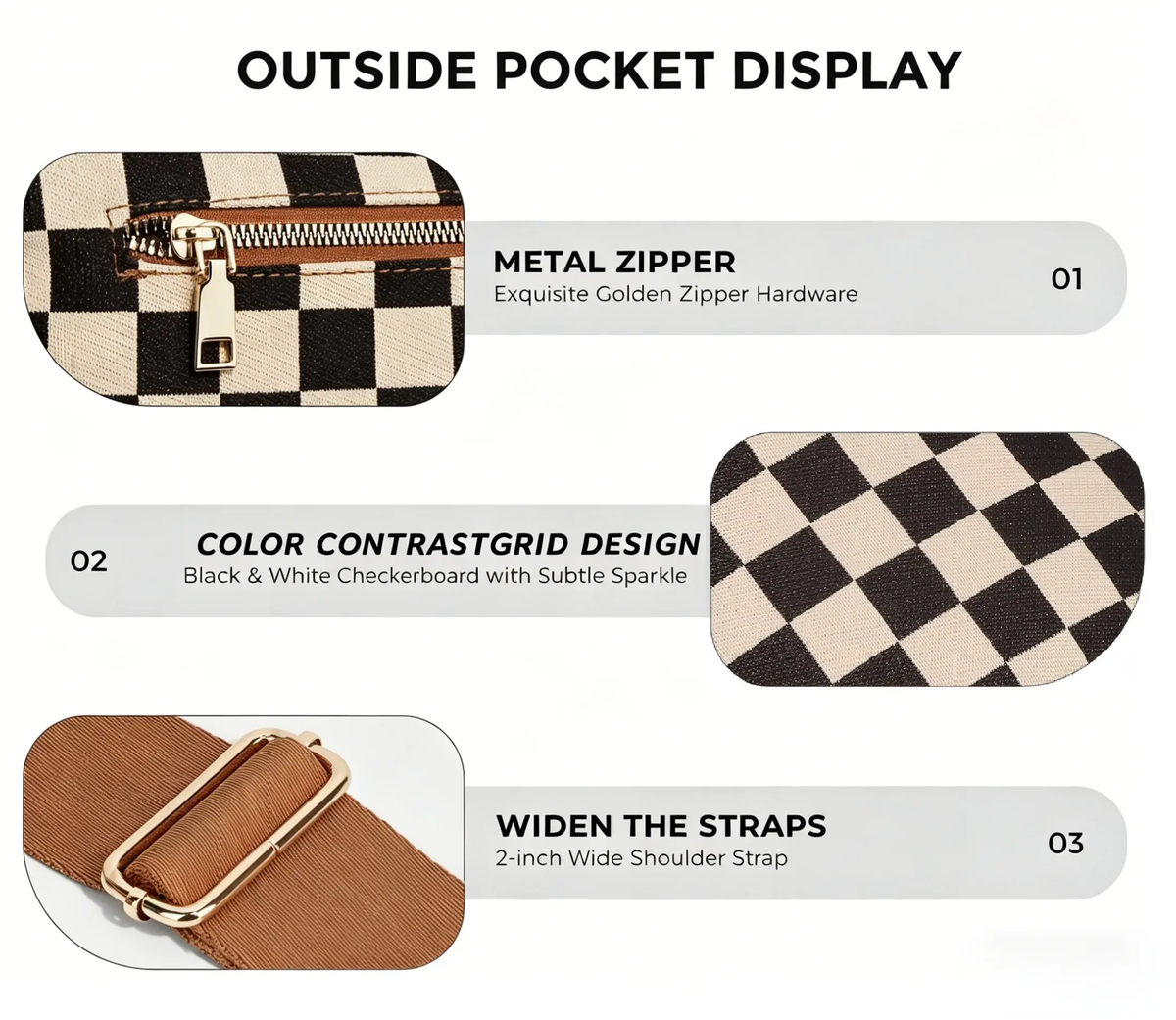 Ounamei Checkered Boxy Crossbody Bag with Multi Pockets & Built-in Wallet & Tassel Charm for Women Shoulder Purse