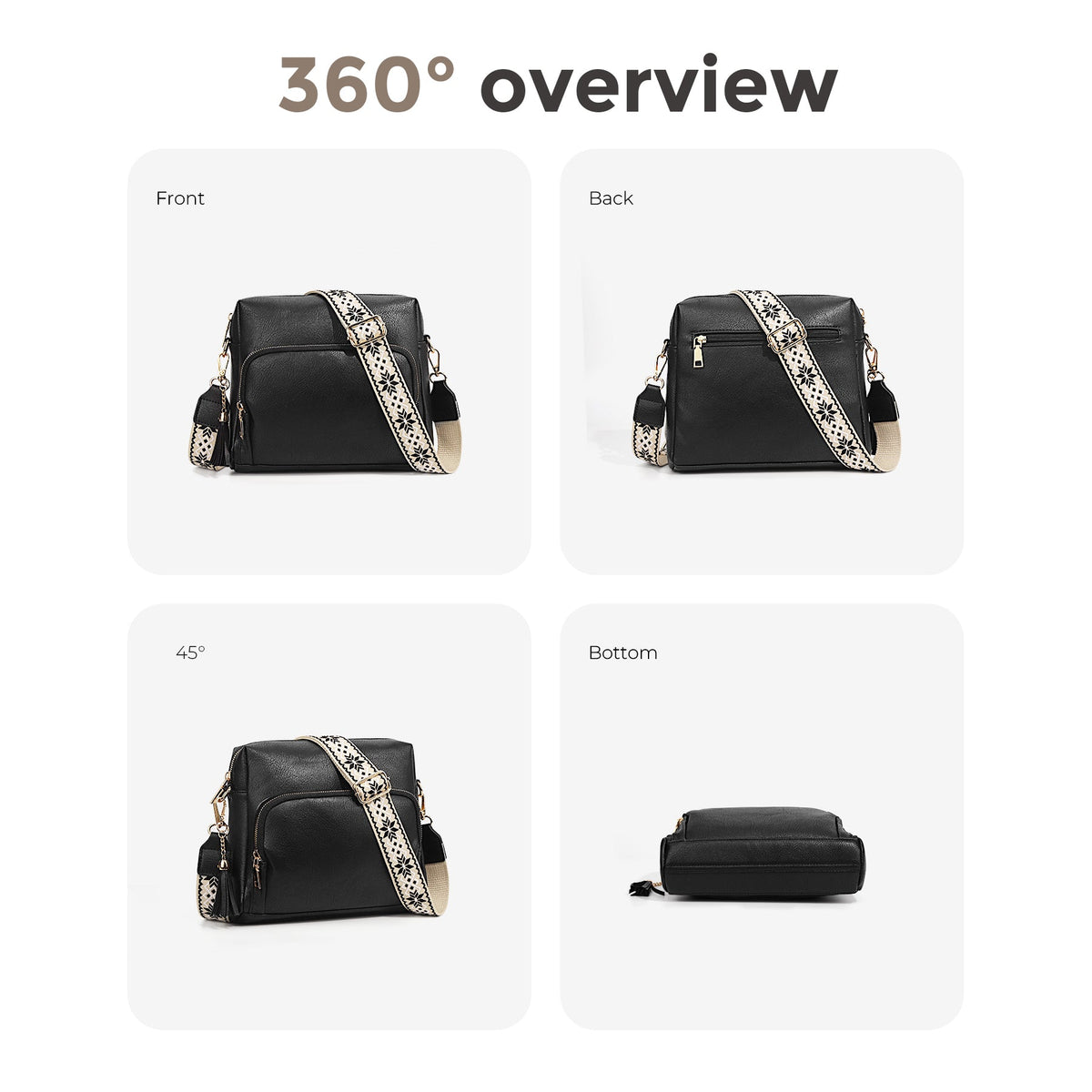 Ounamei Checkered Boxy Crossbody Bag with Multi Pockets & Built-in Wallet & Tassel Charm for Women Shoulder Purse