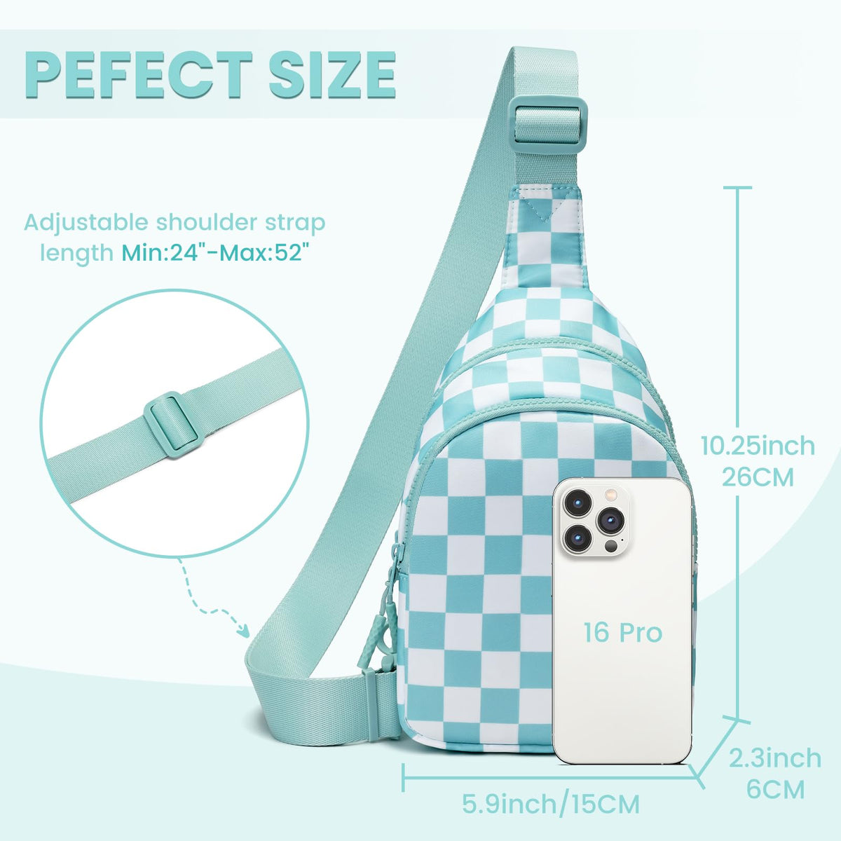 Ounamei Checkered Sling Bag Lightweight Crossbody Chest Bag with Adjustable Strap, Water-Resistant Nylon, Travel & Everyday Use