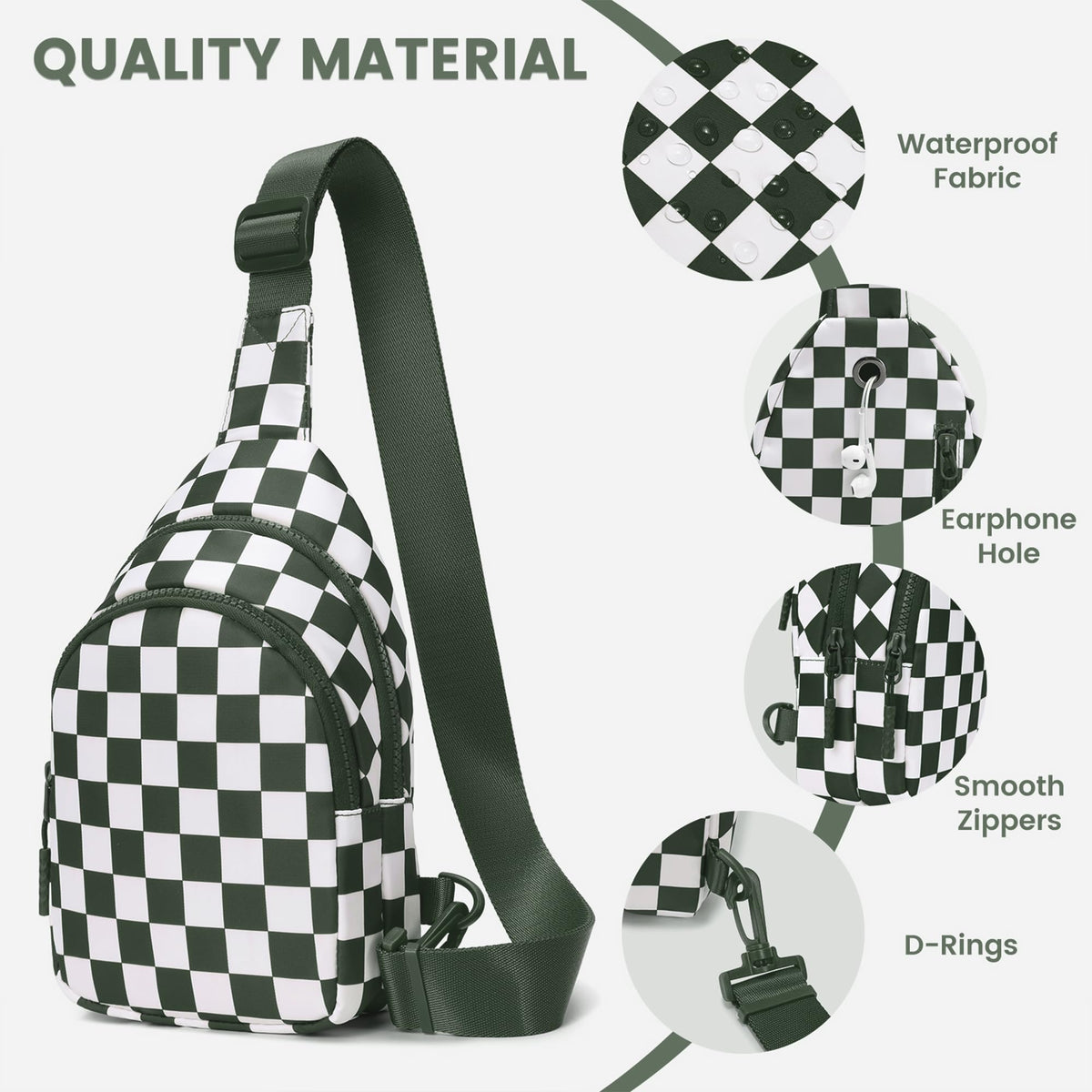 Ounamei Checkered Sling Bag Lightweight Crossbody Chest Bag with Adjustable Strap, Water-Resistant Nylon, Travel & Everyday Use