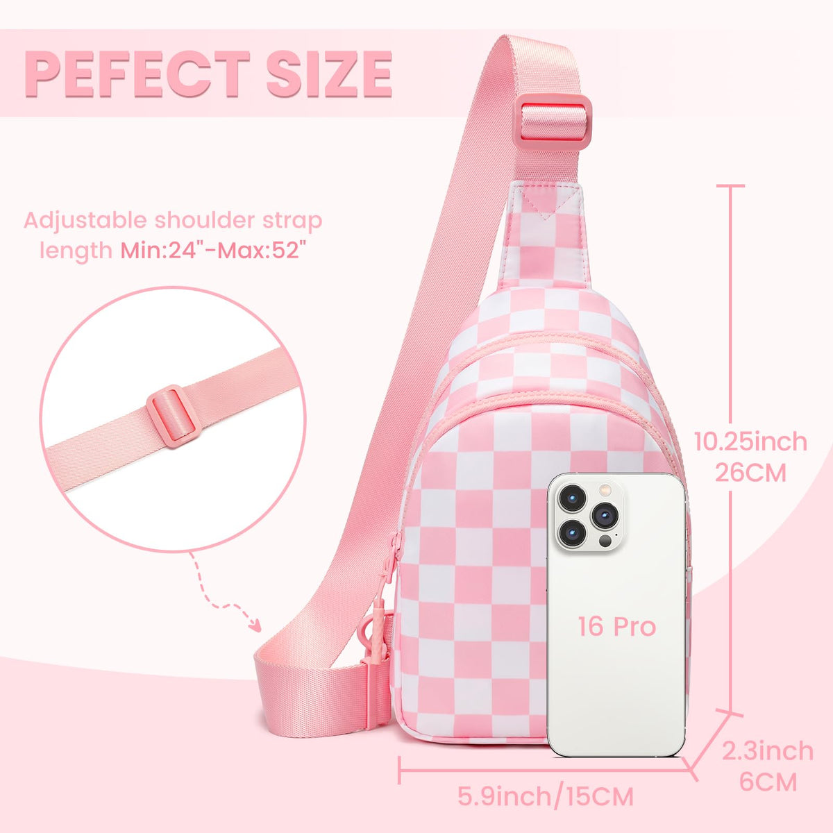 Ounamei Checkered Sling Bag Lightweight Crossbody Chest Bag with Adjustable Strap, Water-Resistant Nylon, Travel & Everyday Use