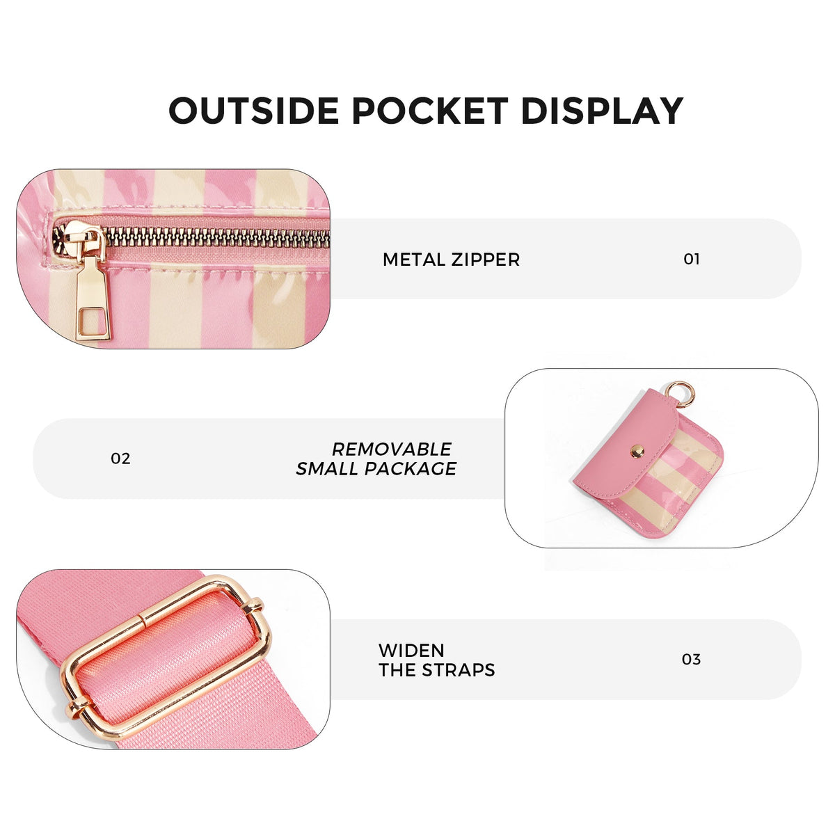 Ounamei Waterproof PVC Striped Crossbody Bum Bag for Women | Pink & Green / Pink & Yellow Nylon Belt Bag for Travel & Everyday Use