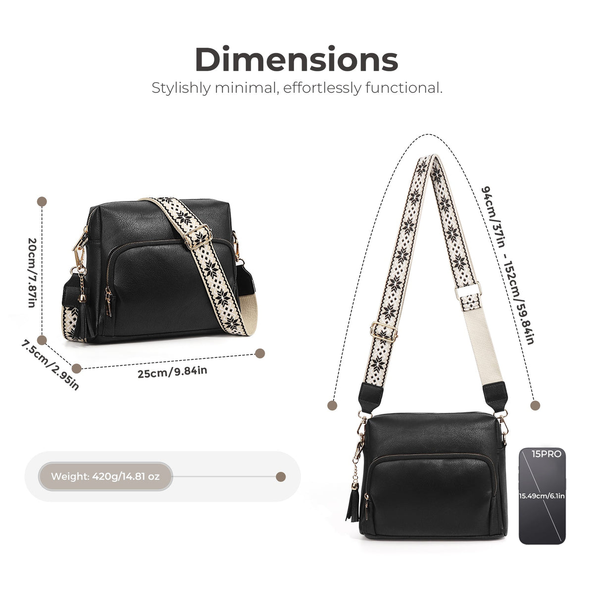 Ounamei Checkered Boxy Crossbody Bag with Multi Pockets & Built-in Wallet & Tassel Charm for Women Shoulder Purse