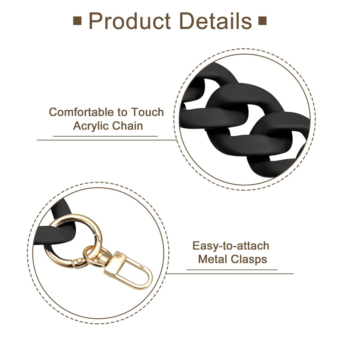 Acrylic Flat Purse Chain Strap | 17.7" Lightweight Handbag Replacement Strap with Metal Buckles