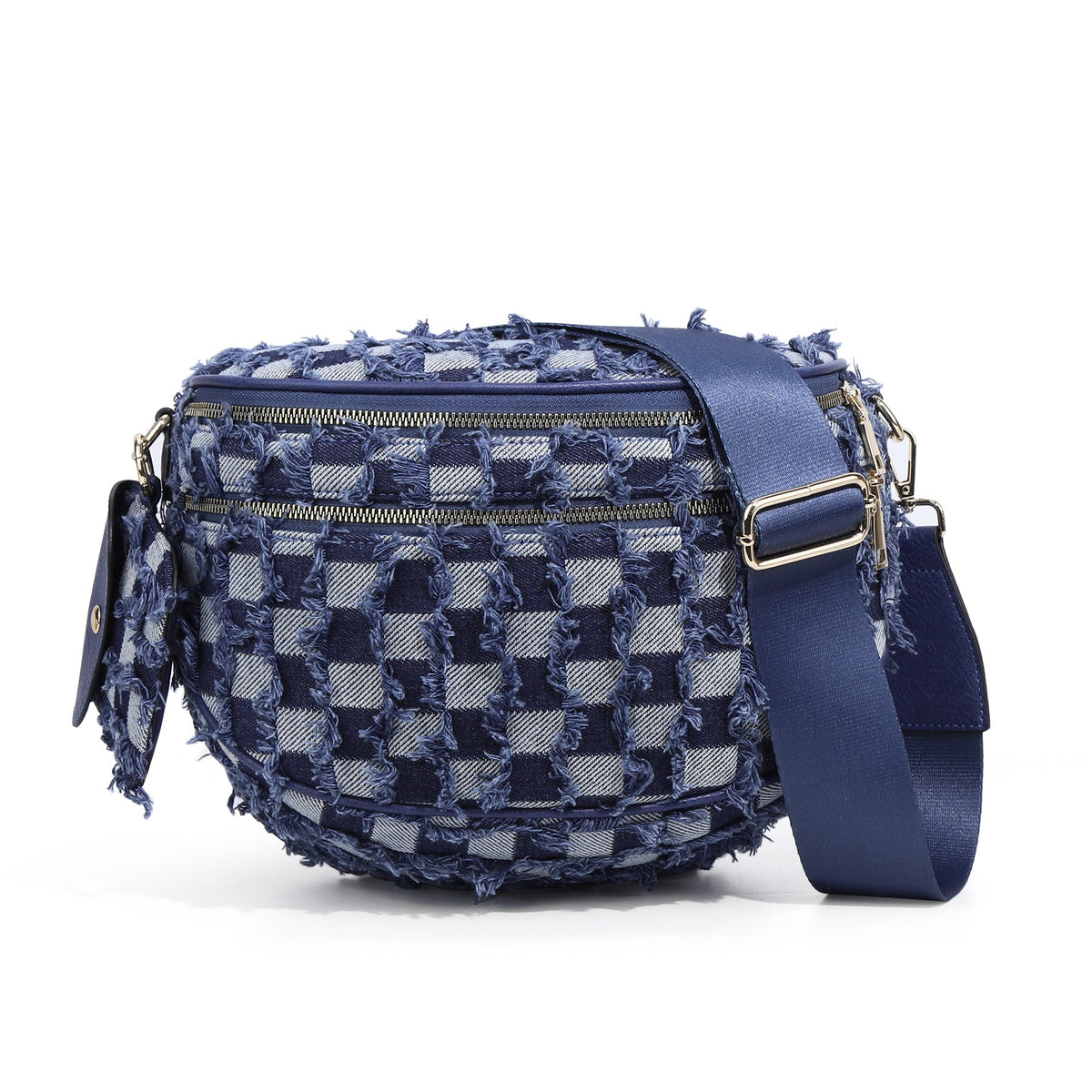 Ounamei Denim Checkered Crossbody Bag for Women | Large Capacity Sling Bum Bag with Mini Pouch