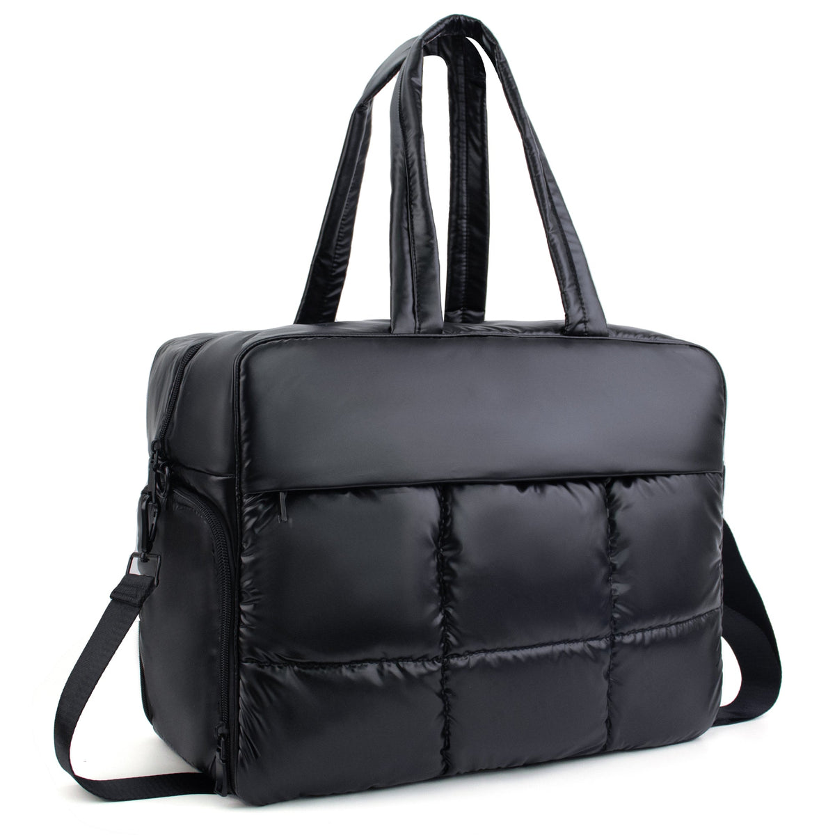 Ounamei Weekender Puffer Tote Bag | Quilted Nylon Puffy Travel Bag with Adjustable Straps, Lightweight Overnight Bag for Gym, Work & Airlines