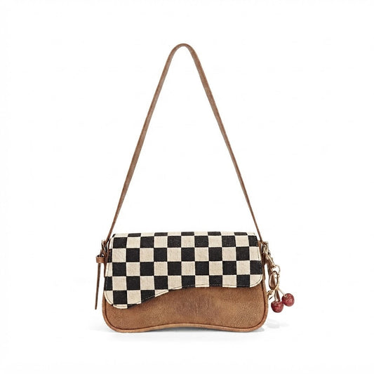 Ounamei Vintage Checkered Flap Shoulder Bag for Women | Small Vegan Leather Crossbody Purse for Daily