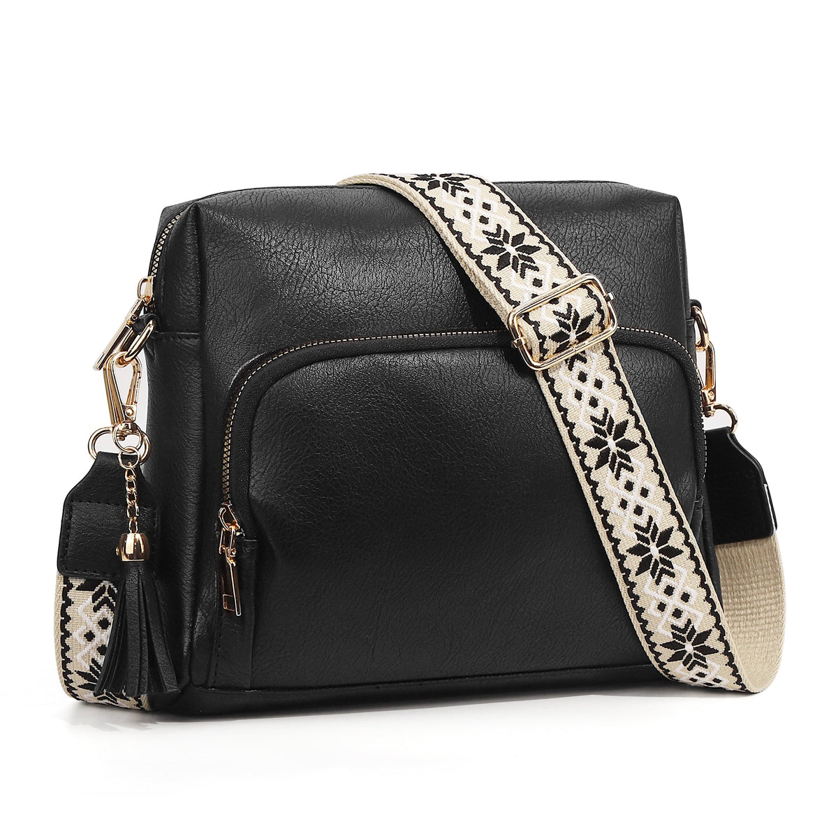 Ounamei Checkered Boxy Crossbody Bag with Multi Pockets & Built-in Wallet & Tassel Charm  for Women Shoulder Purse