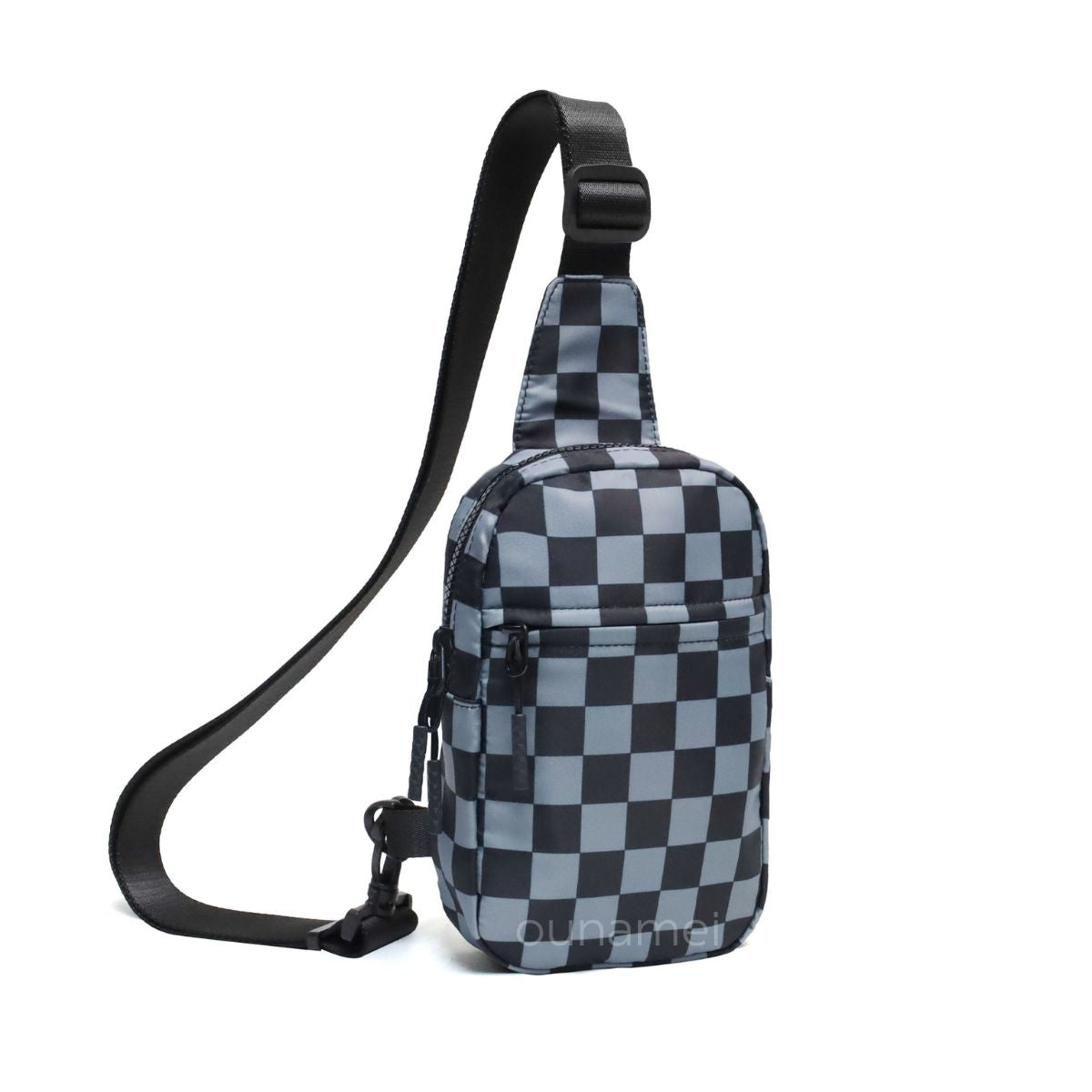 Ounamei Checkered Sling Bag Lightweight Crossbody Chest Bag with Adjustable Strap, Water-Resistant Nylon, Travel & Everyday Use