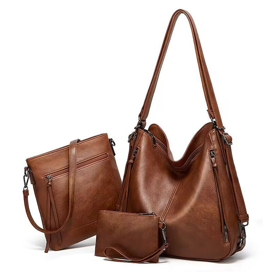Ounamei Vegan Leather Hobo Tote Bag for Women | Multi-Way Carry Shoulder Crossbody Backpack Bag with Matching Wallet