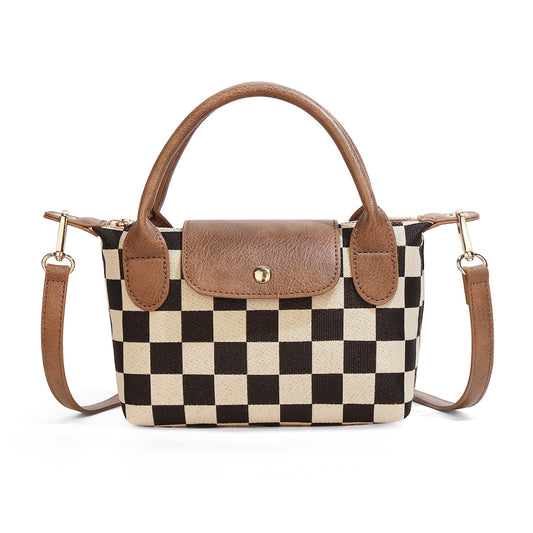 Ounamei Mini Checkered Nylon Crossbody Bag | Small Size Large Capacity 3-Way Carry Lightweight Tote