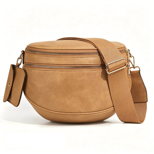 Ounamei Solid Color Crossbody Bum Bag for Women Vegan Leather Large Capacity Belt Bag for Moms & Everyday Travel