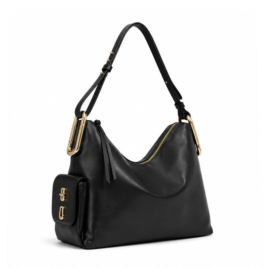 Ounamei Vegan Leather Extra Large Capacity Tote Bag for Women | Solid Black Shoulder Bag | for Work Travel Daily