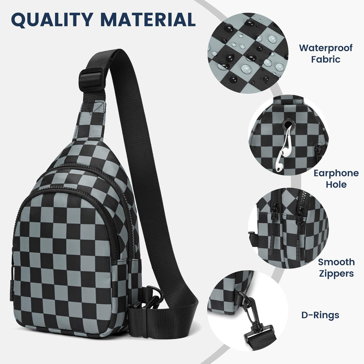 Ounamei Checkered Sling Bag Lightweight Crossbody Chest Bag with Adjustable Strap, Water-Resistant Nylon, Travel & Everyday Use
