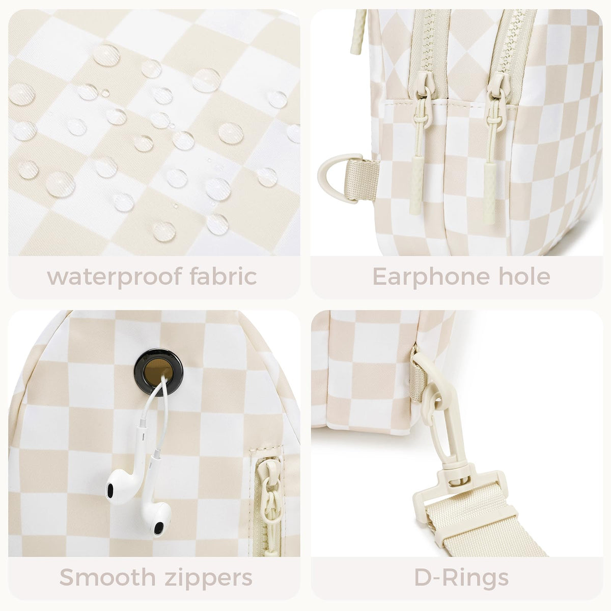 Ounamei Checkered Sling Bag Lightweight Crossbody Chest Bag with Adjustable Strap, Water-Resistant Nylon, Travel & Everyday Use