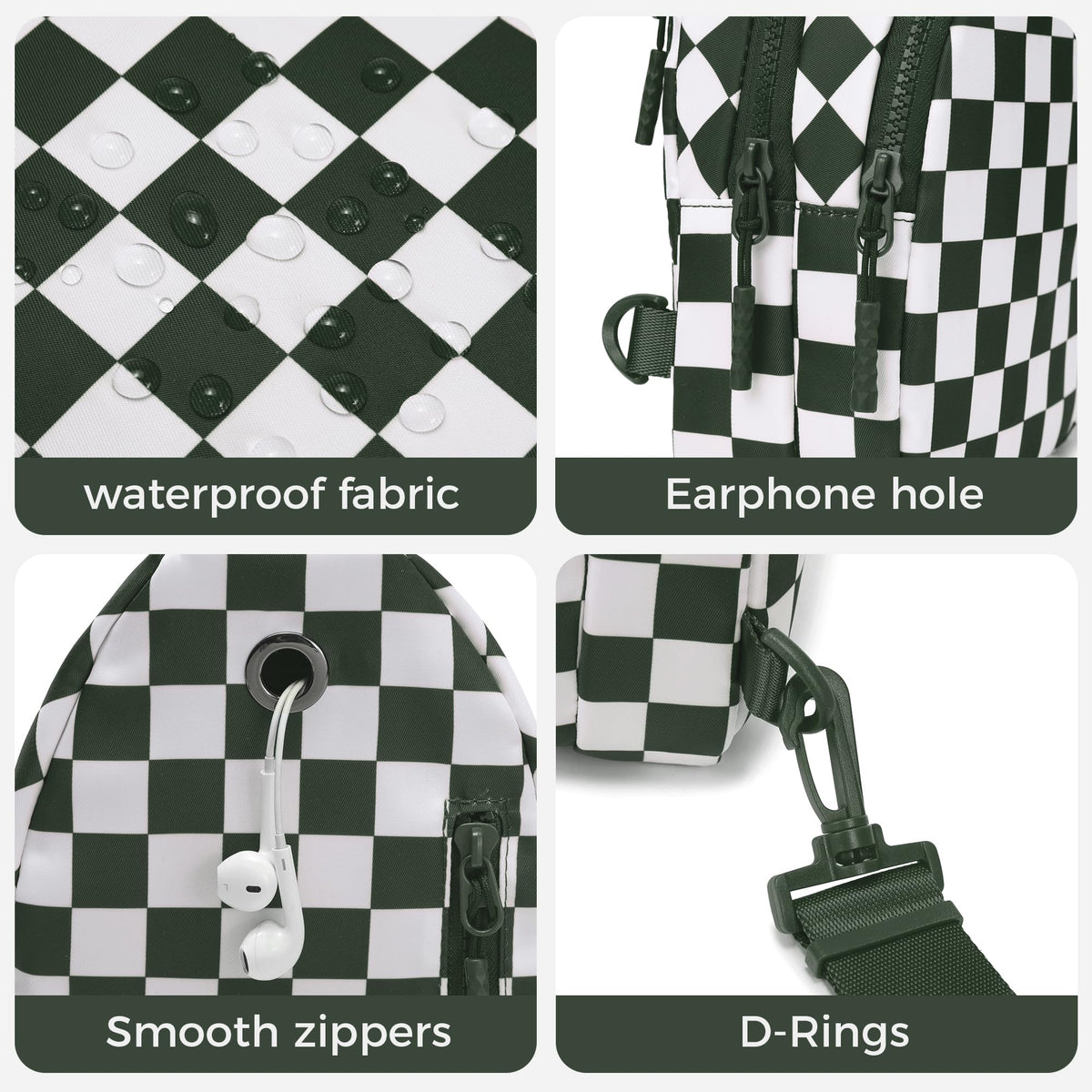 Ounamei Checkered Sling Bag Lightweight Crossbody Chest Bag with Adjustable Strap, Water-Resistant Nylon, Travel & Everyday Use
