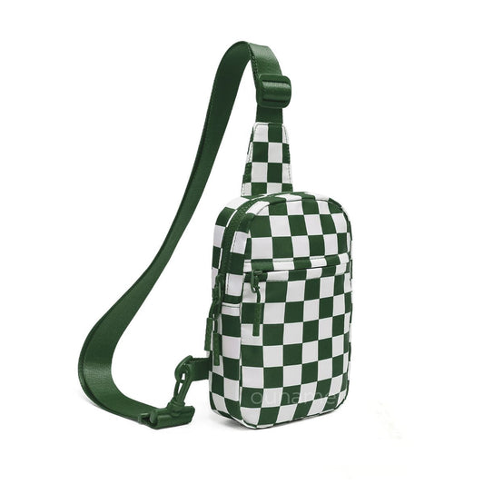 Ounamei Checkered Sling Bag Lightweight Crossbody Chest Bag with Adjustable Strap, Water-Resistant Nylon, Travel & Everyday Use