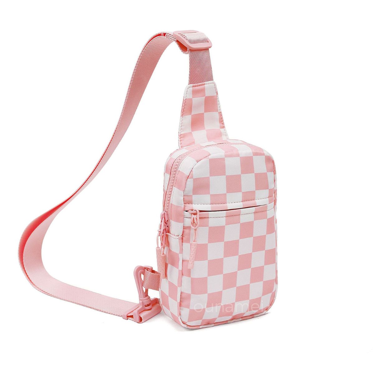 Ounamei Checkered Sling Bag Lightweight Crossbody Chest Bag with Adjustable Strap, Water-Resistant Nylon, Travel & Everyday Use