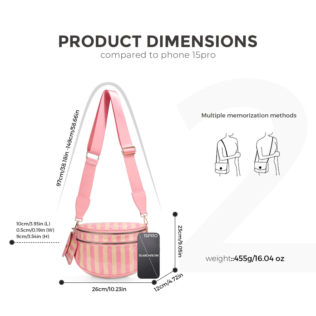 Ounamei Waterproof PVC Striped Crossbody Bum Bag for Women | Pink & Green / Pink & Yellow Nylon Belt Bag for Travel & Everyday Use
