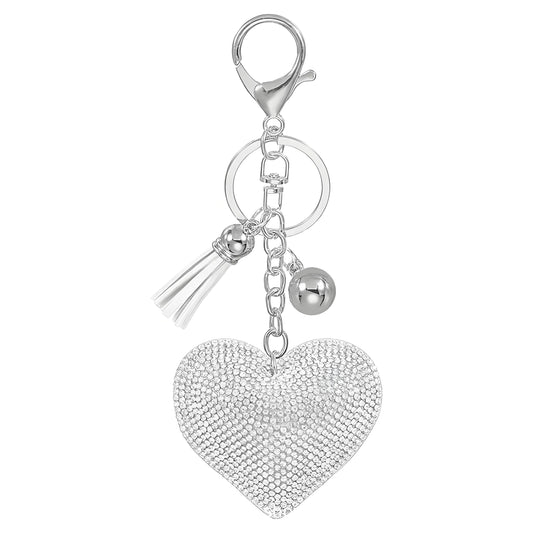 Ounamei Rhinestone Heart Keychain | Crystal Bling Tassel Bag Charm