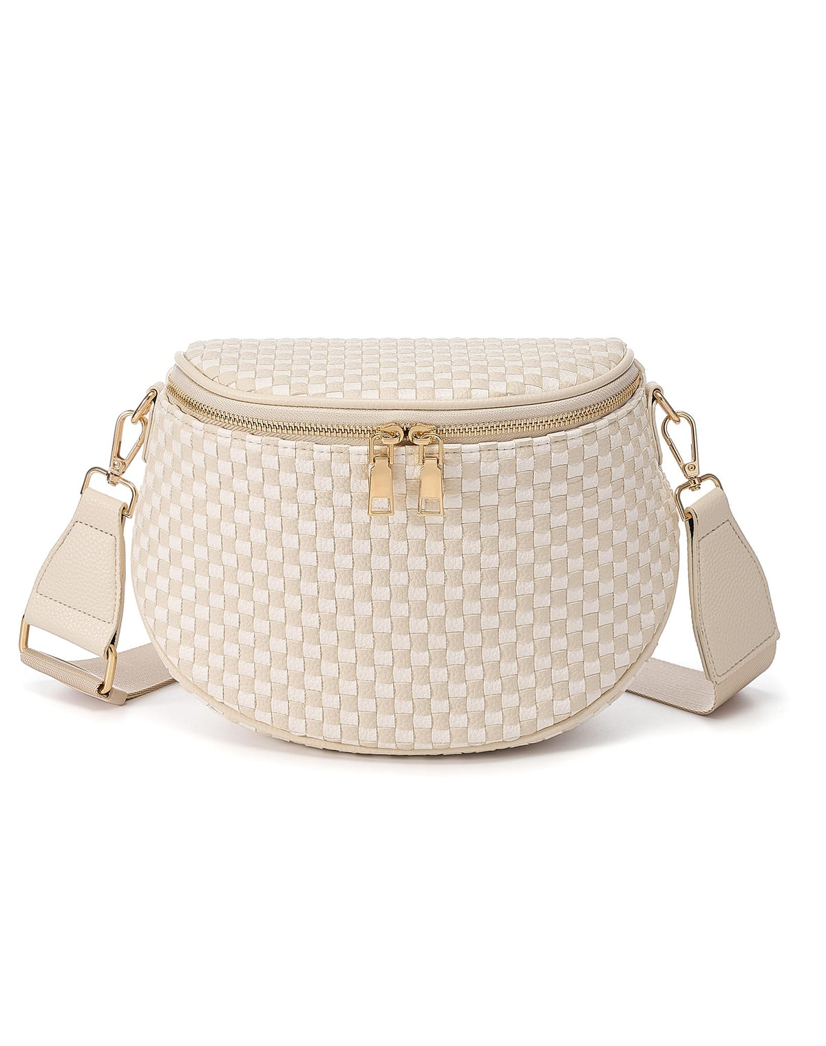 Ounamei Woven Checkered Crossbody Bum Bag | Trendy PU Leather Belt Bag with Adjustable Strap, Stylish & Versatile Everyday Companion