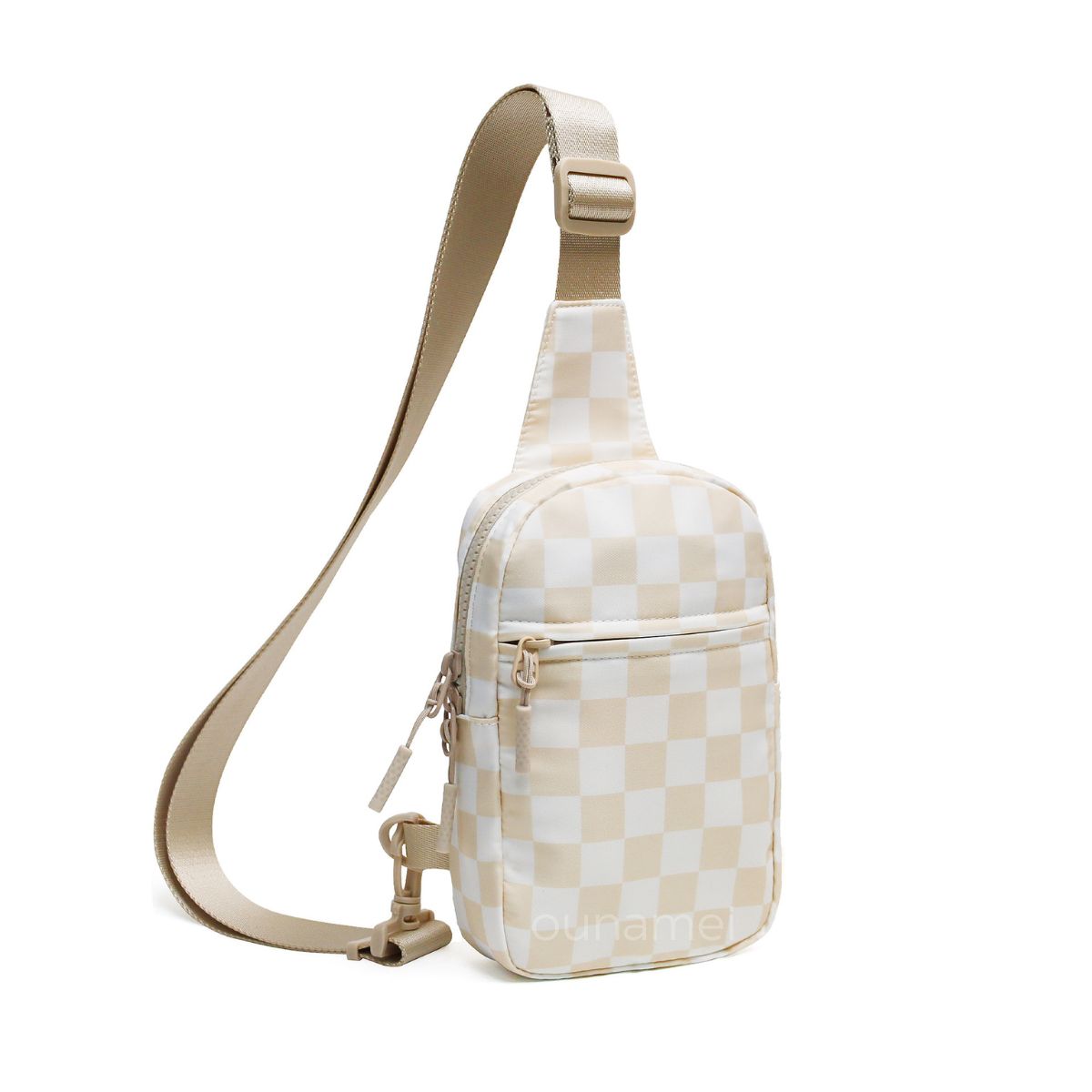Ounamei Checkered Sling Bag Lightweight Crossbody Chest Bag with Adjustable Strap, Water-Resistant Nylon, Travel & Everyday Use