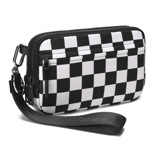 Ounamei Quilted Nylon Wristlet Crossbody Wallet for Women 4-Zipper Small Bag with RFID Protection & Adjustable Strap