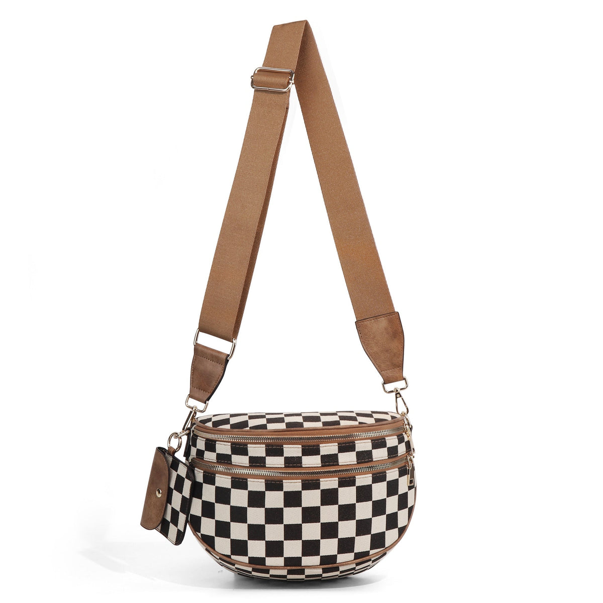 Ounamei Checkered Crossbody Bum Bag for Women Large Capacity Belt Bag for Moms & Everyday Travel