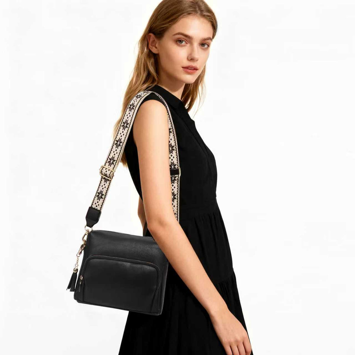 Ounamei Checkered Boxy Crossbody Bag with Multi Pockets & Built-in Wallet & Tassel Charm  for Women Shoulder Purse