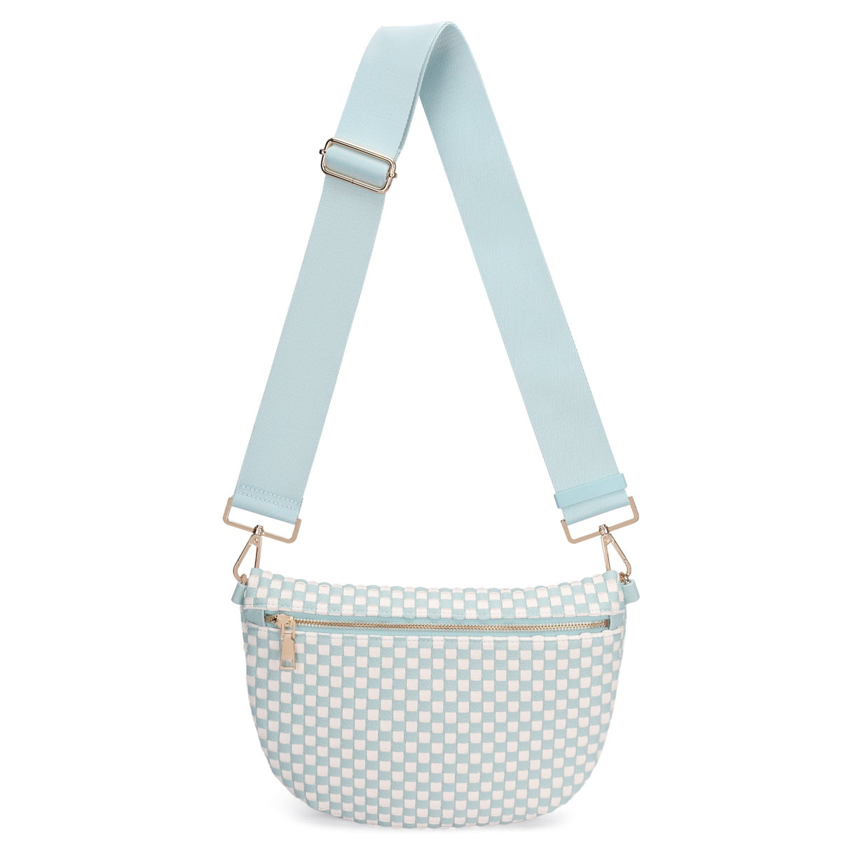 Ounamei Checkered Woven Crossbody Fanny Pack for Women – Adjustable Sling Bum Bag, Lightweight Everyday Travel Shoulder Purse