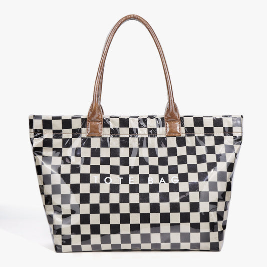 Ounamei Large Capacity PVC Checkered Tote Bag for Women | Waterproof Canvas Work Tote Fits 15.6-Inch Laptop