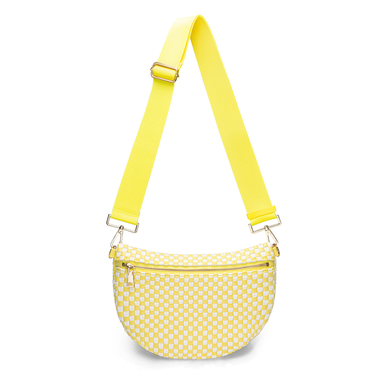 Ounamei Checkered Woven Crossbody Fanny Pack for Women – Adjustable Sling Bum Bag, Lightweight Everyday Travel Shoulder Purse