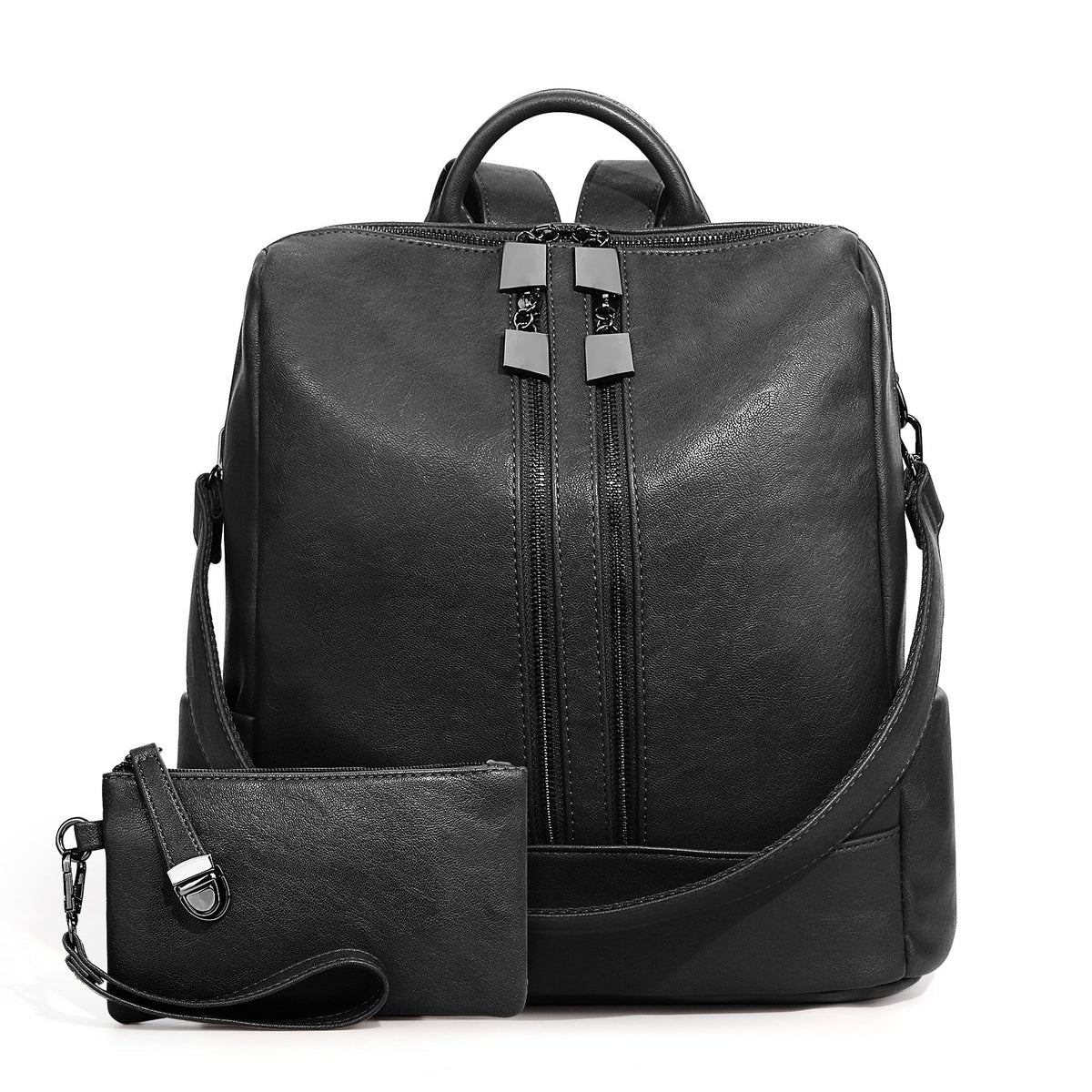 Ounamei Checkered Backpack Purse with a Pouch for Women | Canvas & PU Leather Carry-All Backpack for Daily & Travel Use