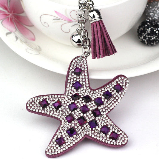 Ounamei Rhinestone Starfish Keychain | Rhinestone Tassel Bag Charm